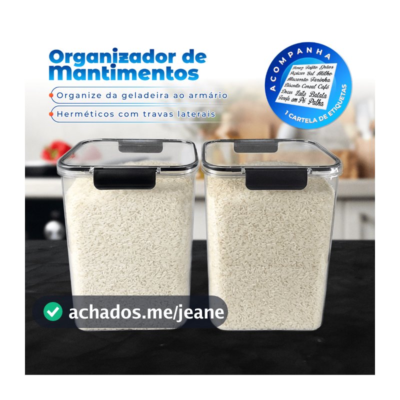 2 Pote Grande 4200ml Resistente Organizador Mantimentos Dispensa Cozinha