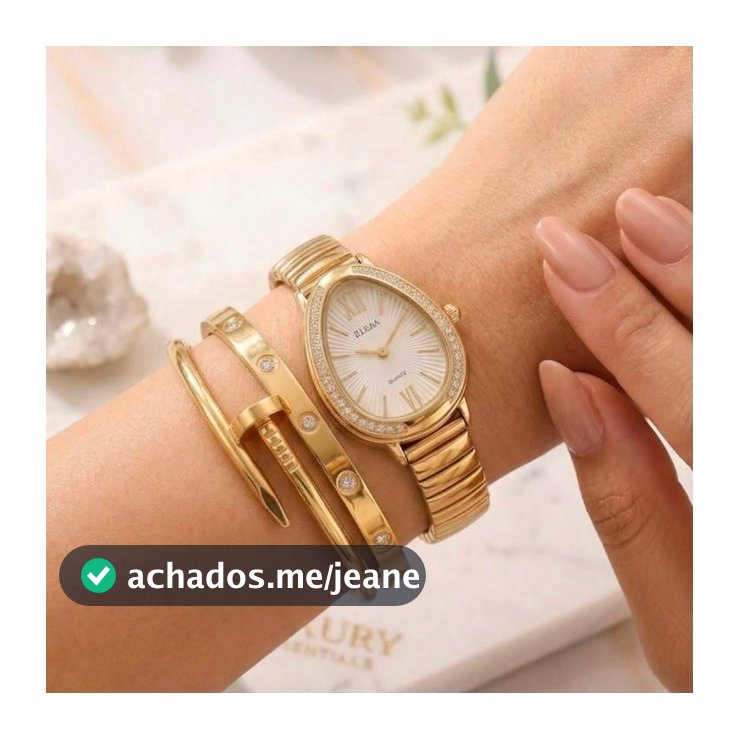 Kit Pulseira e Relógio Feminino Aço Inoxidável Prata Dourado Bracelete Elegante Presente