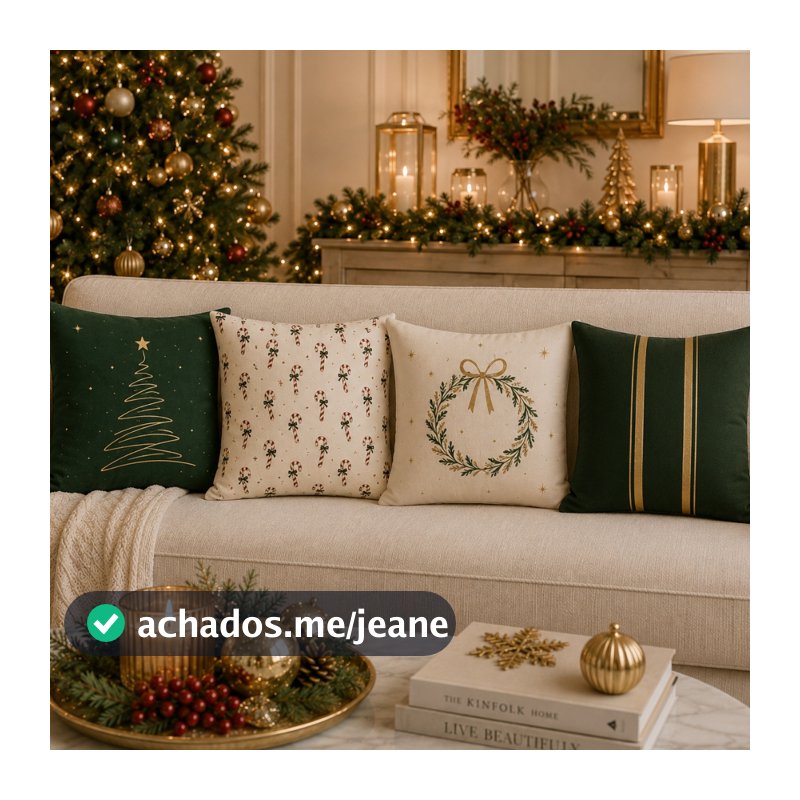4 KIT CAPAS DE ALMOFADAS NATALINAS LUXO DECORATIVAS 45X45 CM – ESTAMPADAS – SEM ENCHIMENTO