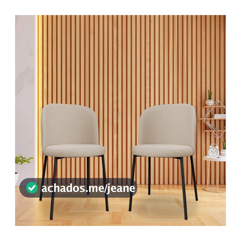 Kit 2 Cadeiras de Jantar Elegance Base Preto Linho Cinza - LD E-Commerce