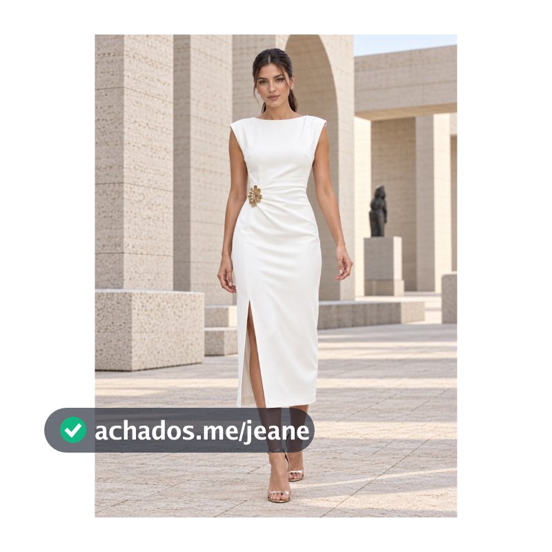 Vestido Midi Louis Twill Alfaiataria Luxo com Fenda e Zíper Invisível Broche Festa P M G REF 25108