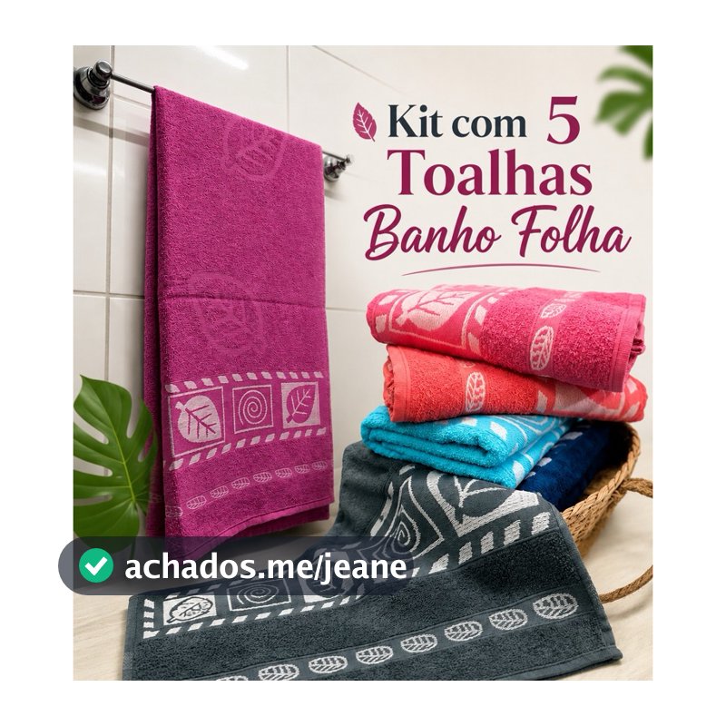 Kit com 5 Toalhas de Banho Folha Gigante Unissex 100% Algodão Alta Absorção 70x140cm Sortidas Macio