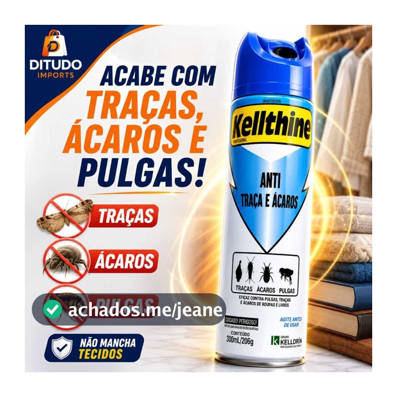 Mata Traça E Ácaro Spray Kellthine 360ml  Eficiente Eficaz Combate Alergia Rinite Colchão Cama Box Roupa De Cama Gaveta