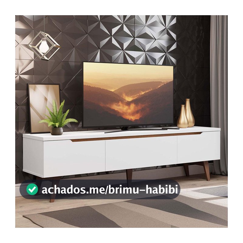 Rack Retrô para TV Reims Madesa até 75 Polegadas Pés de Madeira - Branco