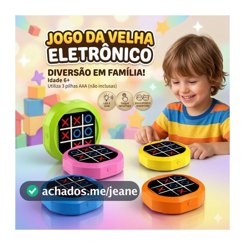 Jogo Da Velha Eletrônico Infantil Educativo Com Luz LED Recarregável USB Tipo C Portátil Crianças