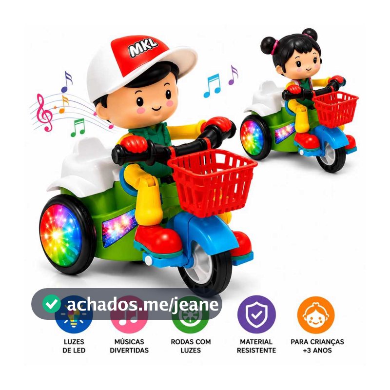 Brinquedo Boneco Empina Gira 360 Bicicleta Musical Som e Luz