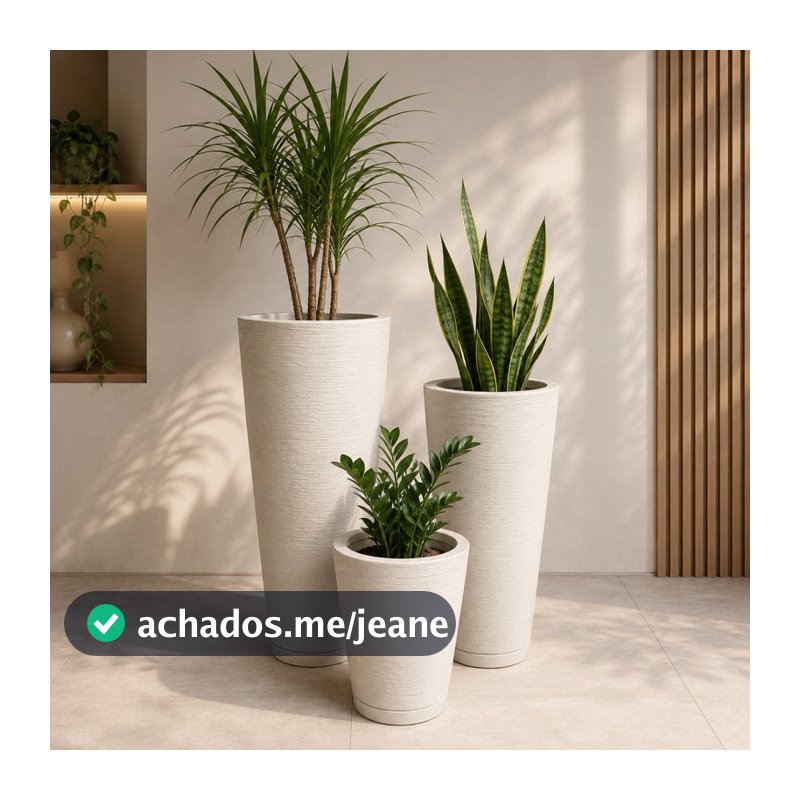 Kit 3 Vasos Decorativos Premium alto para Sala Jardim Varanda com Prato Coletor