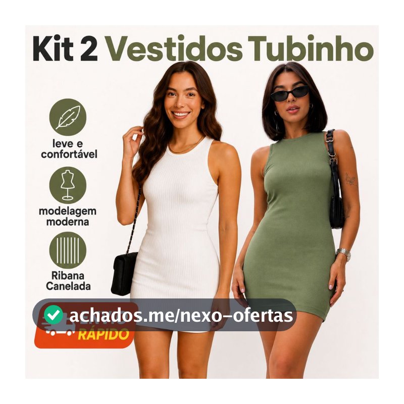 Kit 2 Vestidos Femininos Ribana Canelada | Tubinho | Blogueira