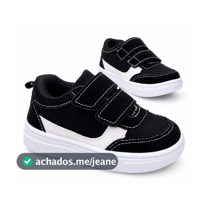 Tênis Bebê e Infantil Preto e Branco com Velcro –  Escola - Confortável