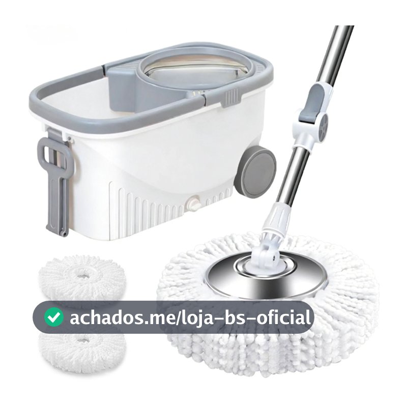 Esfregão Giratório 360° com Balde Centrífuga e Rodas Regulável Rodo Mágico com 2 Refis de Microfibra
