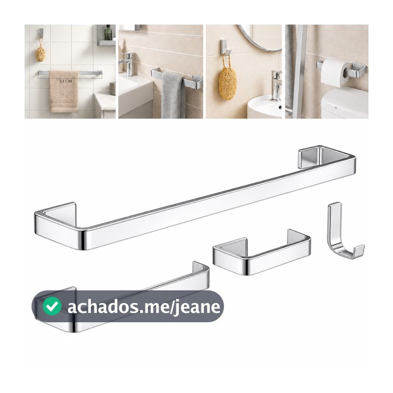 Kit para Banheiro Quadrado Cromado 4 Peças- Inox Alumínio Acessório Conjunto de Banheiro Completo