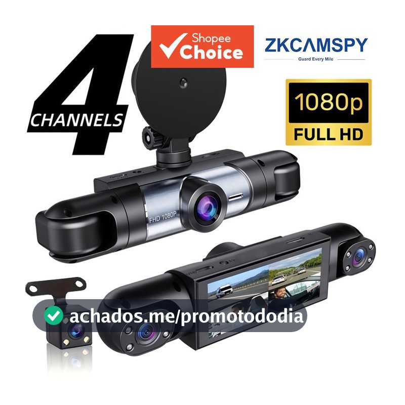 Câmera Veicular Frontal e Traseira Dashcam 4 Câmeras 1080P HD Gravador de Veículo DVR com Visão Noturna