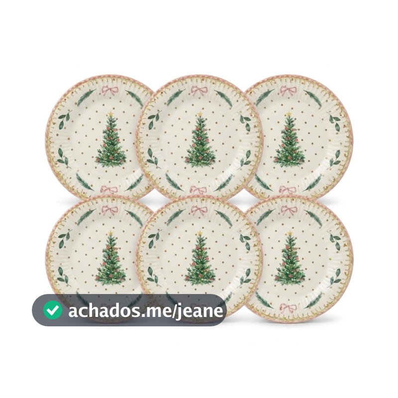Conjunto 6 Pratos de Sobremesa Doces Entrada Servir Natal Árvore Chritstmas Cerâmica Scalla