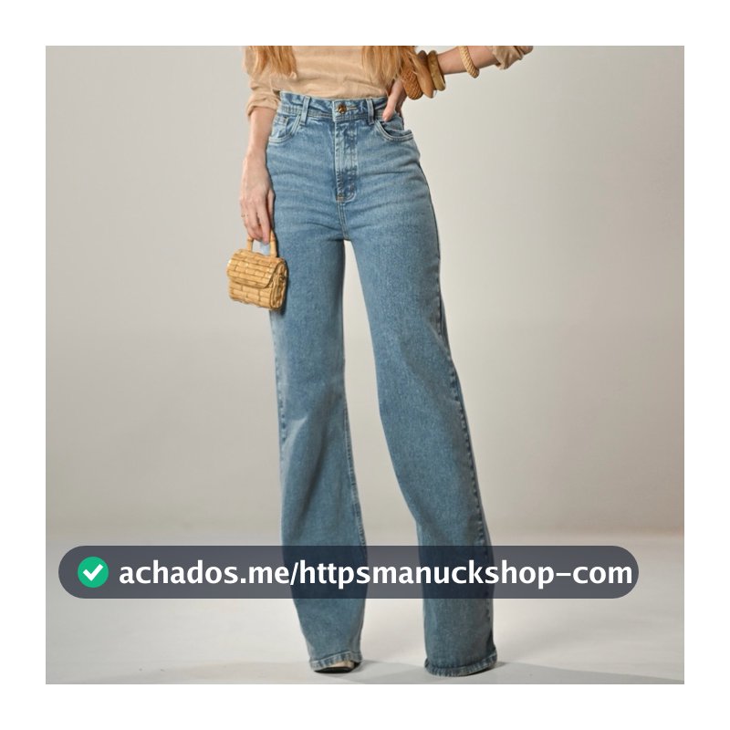 Calça Wide Leg Feminina Jeans Cintura Alta Pantalona Premium 1% Elastano