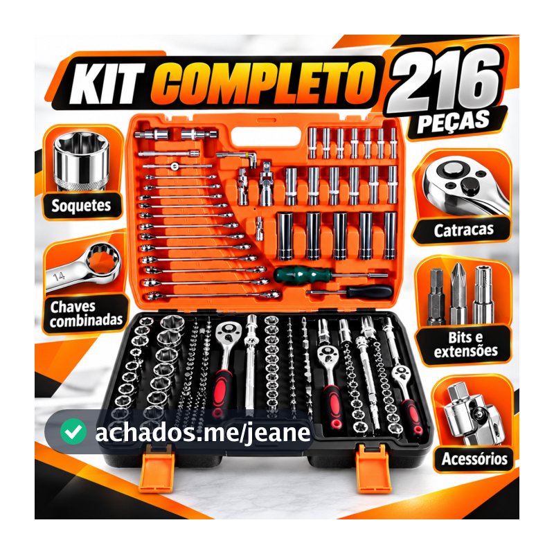 Kit Jogo De Ferramentas 216/108 Pçs Profissional Original Mecânico Em Aço Cr-V Cromo Vanádio Resistente