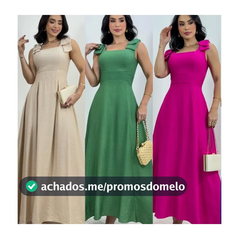 Vestido Longo com Laço no Ombro, Bojo, Forro e Elástex nas Costas – Elegância e Conforto em Cada Detalhe