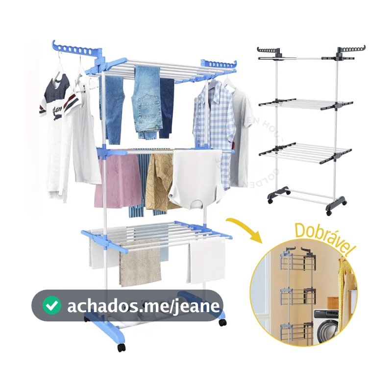 Varal De Chão Roupa Calcinha Prateleiras 3 Andares Dobrável Portátil
