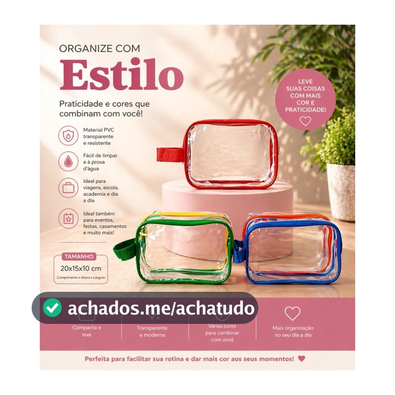 kit bolsa Nescesserie transparente 5/10/15/20 unidades ATACADO sem personalização