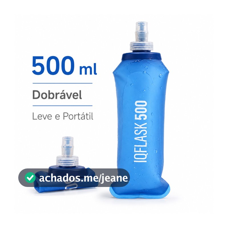 Garrafa de Água Dobrável 500ml Squeeze Esportivo de TPU Sem BPA para Corrida, Ciclismo e Trilha