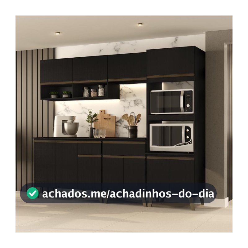 Armário de Cozinha Completa Atlanta Studio Preto Touch