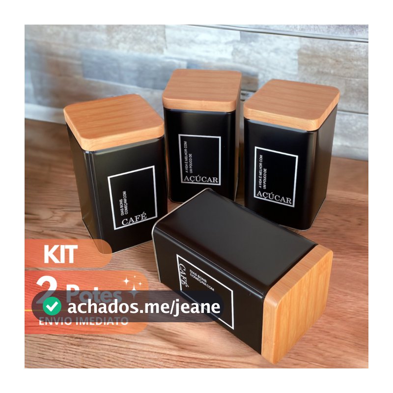 Kit 2 Latas Hérmetico Pote Café e Açúcar Porta Organidor de Cozinha Mantimentos Multiuso Metal Casa