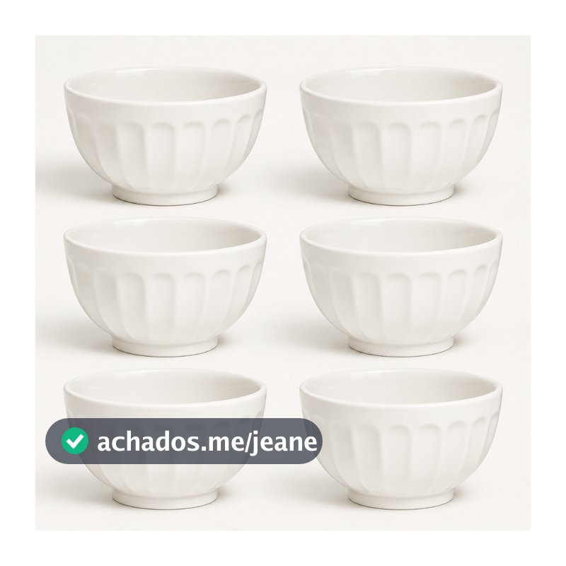 Kit 6 Cumbuca Canelada Tigela Porcelana Branca 310ml Caldos & Sopas Petiscos Sobremesas