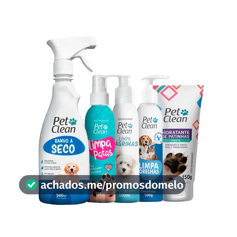 Kit Higiene Pet Clean Banho a Seco Hidratante Limpa Patas Limpador Orelhas Lágrimas Cachorro e Gato