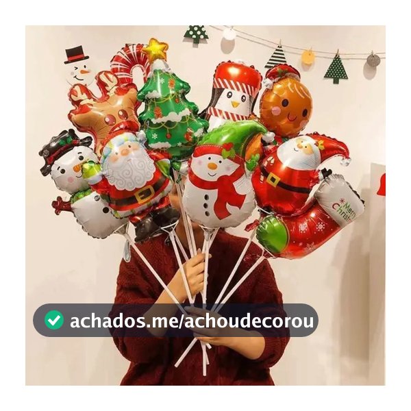 10 Balão Metalizado Centro de Mesa Pequeno Natalino Boneco de Neve àrvore de natal papai noel personagens