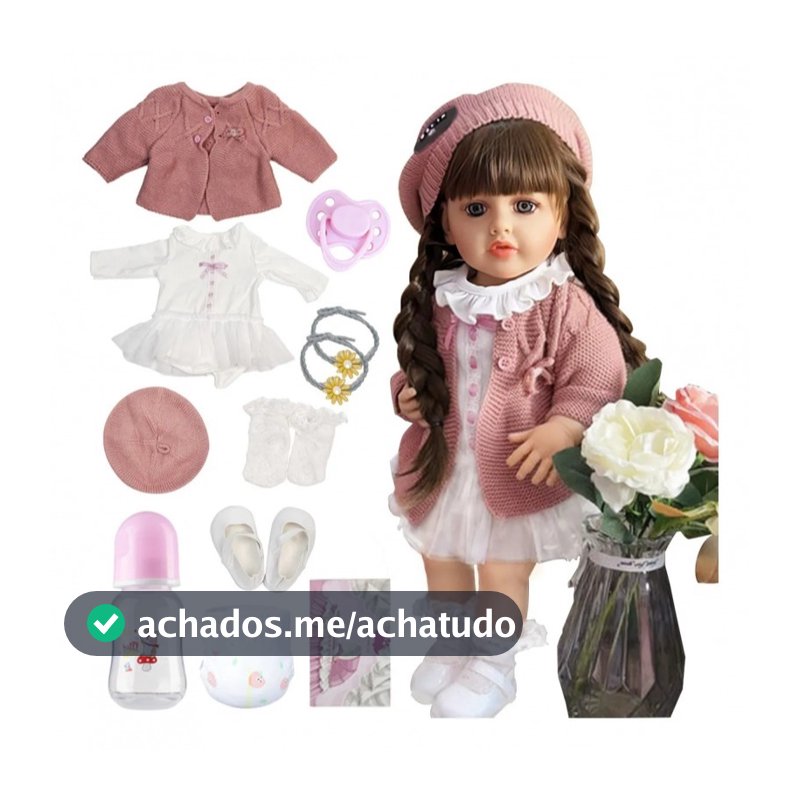 Bebê Reborn Boneca Realista 100% Silicone 55cm Com Acessório Brastoy Menina Olhos Castanhos Luxo Em Pode Dar Banho Envio