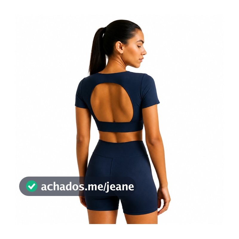 Conjunto Academia Top Manga Curta Cropped Costa Aberta + Short Colado Roupa de Academia Mini Short Verão blogueira