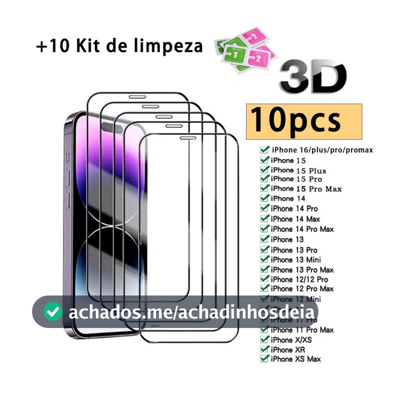 Kit 10 Película De Vidro Temperado 9H Para iPhone X Xs Xr 11 Pro Max 12 13 14 15 Pro Max 16 17PROMAX