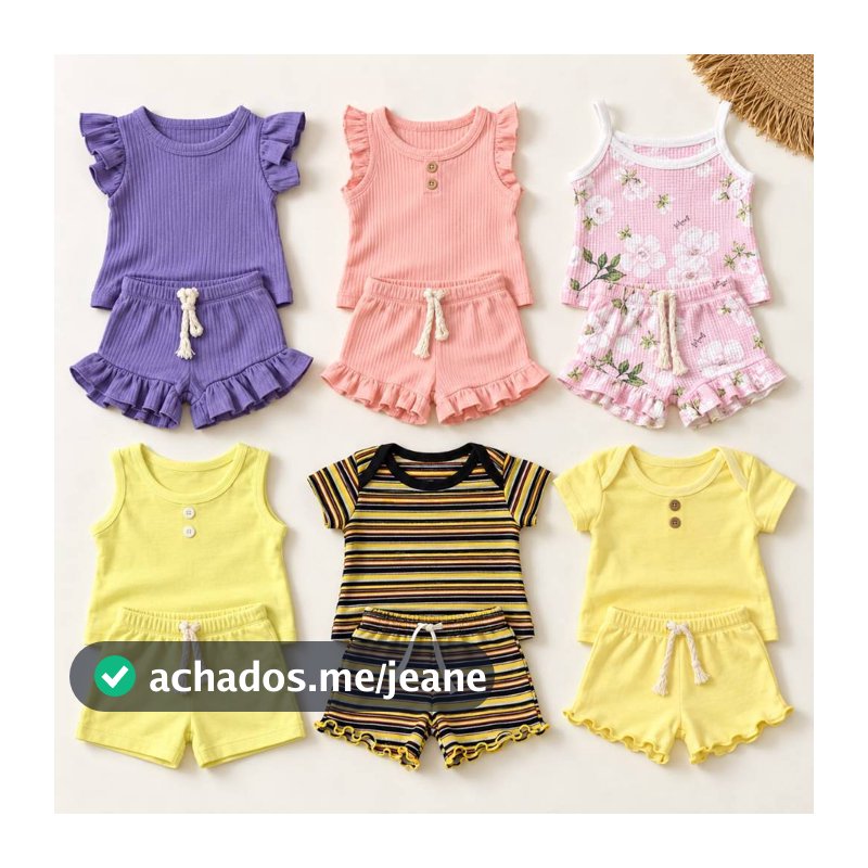 1 conj verão 2 PECAS bebê infantil MENINA lili regata ou body algodão ou poliester ou visco sortido