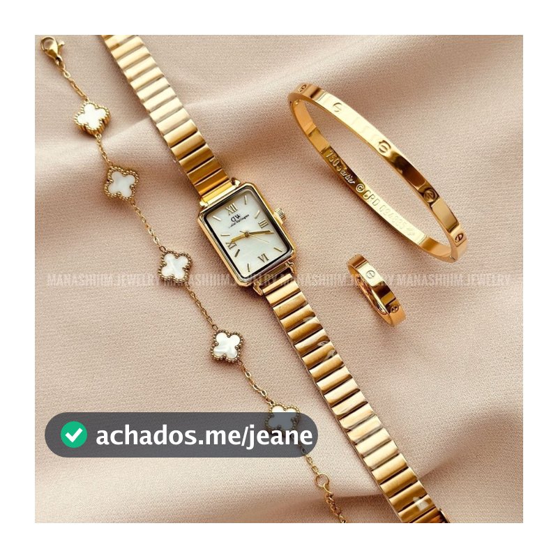 Kit Conjunto Relógio Feminino Dourado com Bracelete Pulseira e Anel Acessórios Femininos Relogio