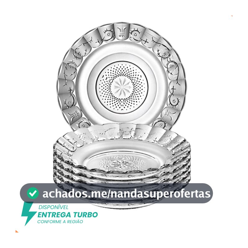 Conjunto com 12 Pratos Fundos Egípcios de Vidro 21,5cm – Design em Alto Relevo, Sofisticado