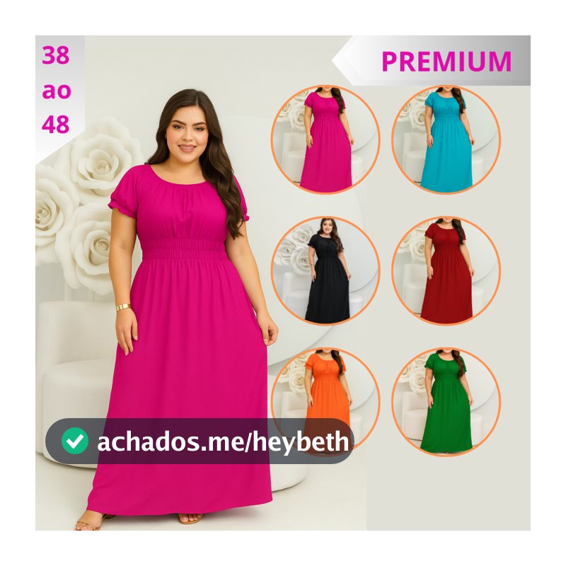 Vestido Longo Feminino Plus Size Moda Evangélica Manga Curta