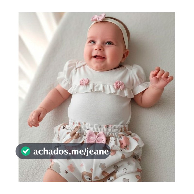 Conjunto Bebê Menina Luxo Body Manga Curta com Shorts Kids Lola Palha P, M e G