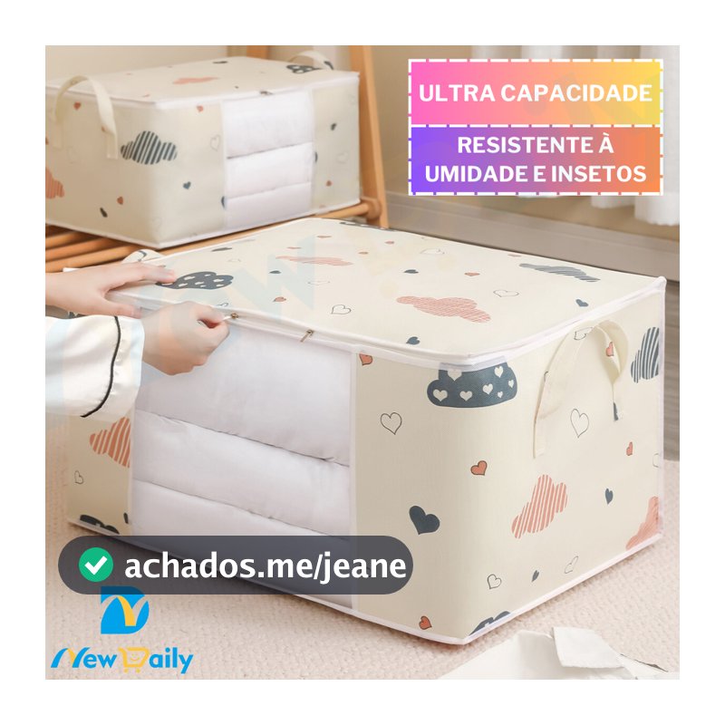 [75L] Caixa Saco Organizador Cobertor Casaco Guarda Roupa Ecológico Anti-Poeira Umidade Insetos Multiuso. OG-121-BC