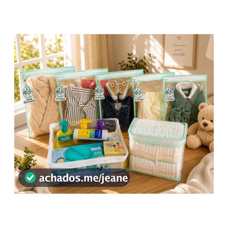 Kit Organizador Maternidade 5 SAQUINHO + 5 TAG + 1 PORTA FRALDA + 1 NECESSAIRE Bebê Mala Transparente