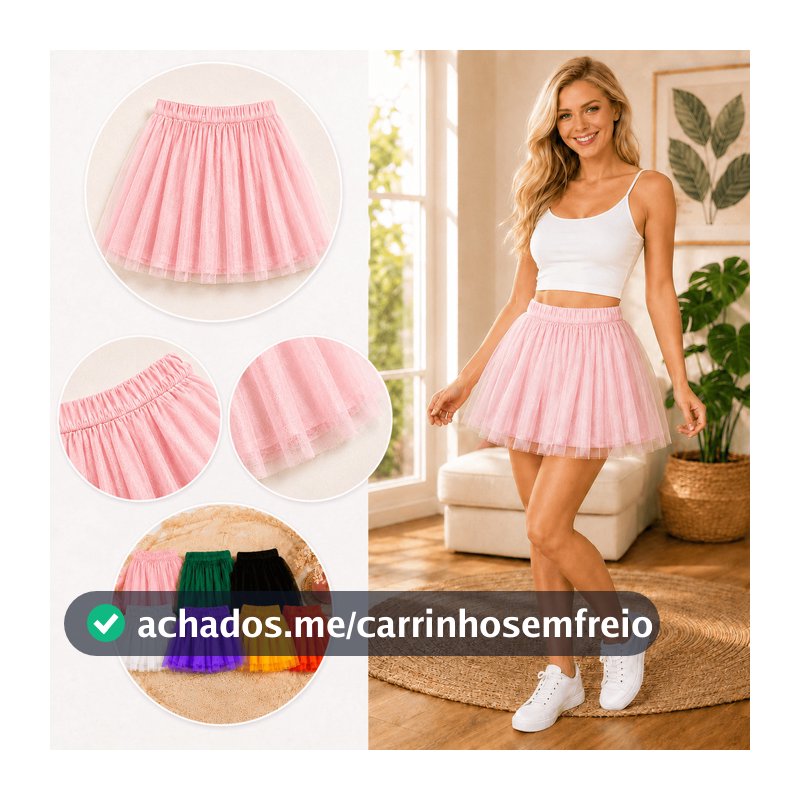 Saia de Tule Adulto Juvenil 40cm com Cintura Elástica Várias Cores
