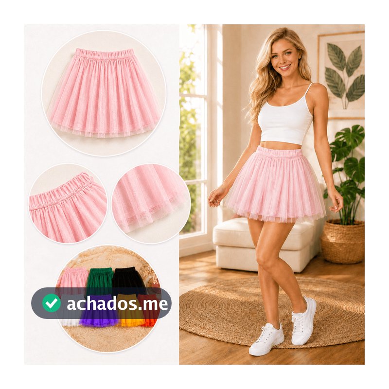 Saia de Tule Adulto Juvenil 40cm com Cintura Elástica Várias Cores