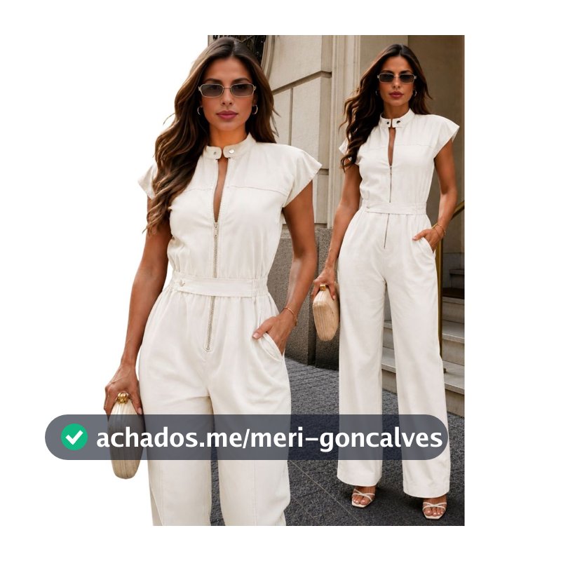 Macacão Feminino Longo Com Ziper Frontal Alfaiataria Elegante Cinto Gola Alta Bolsos Social Trabalho Festa P ao GG