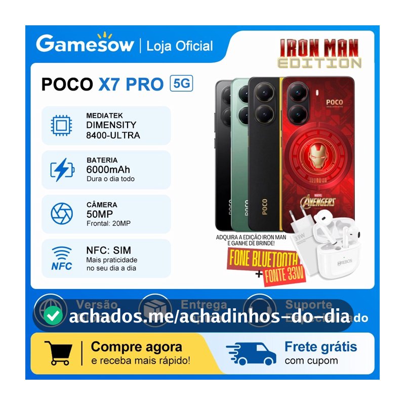 Xiaomi Poco X7 PRO 5G Versão Global,  Armazenamento 512GB-256GB + 8GB-12GB RAM, Processador Dimensity 8400-Ultra