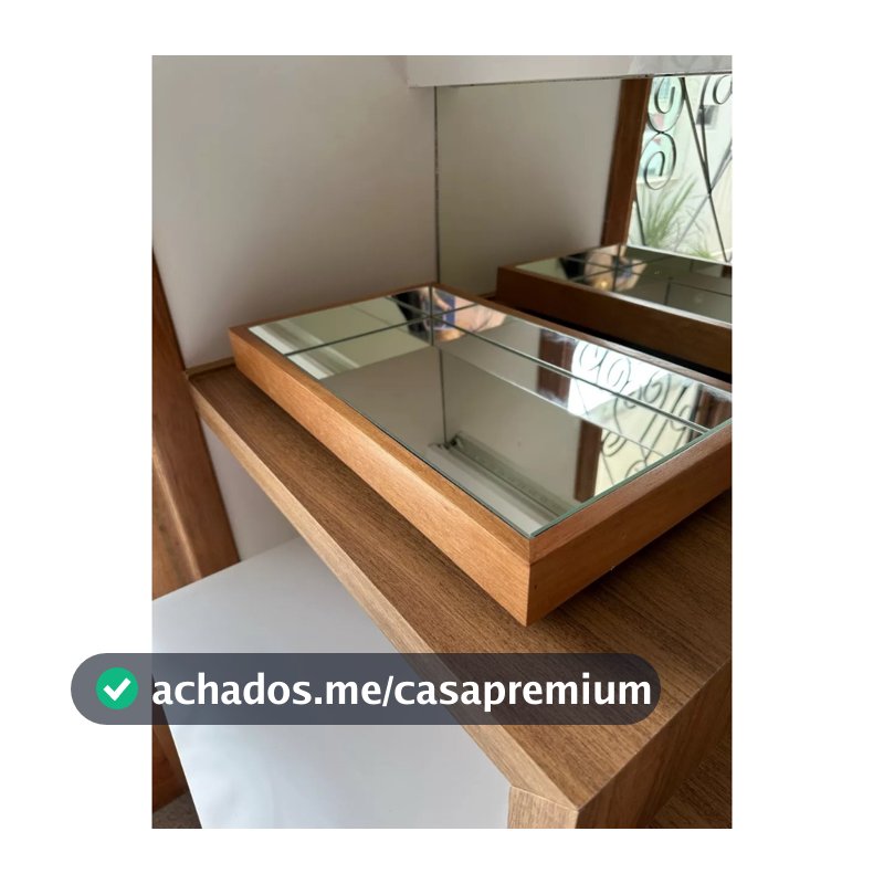 Bandeja Decorativa Espelhada Amadeirada Flutuante 50x30