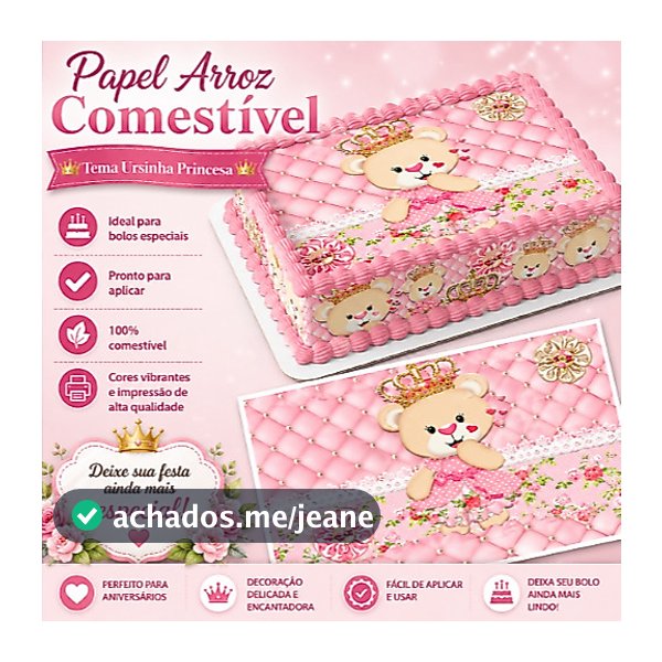 Papel arroz e faixa ursinha princesa rosa aniversário chá de bebê festa comemoração comestível bolo