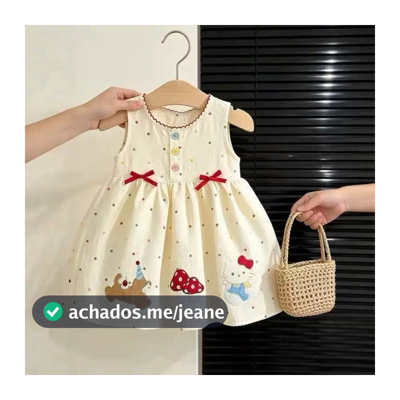 Vestido infantil menina sem mangas regata de algodão com estampa de bolinhas estiloso casual