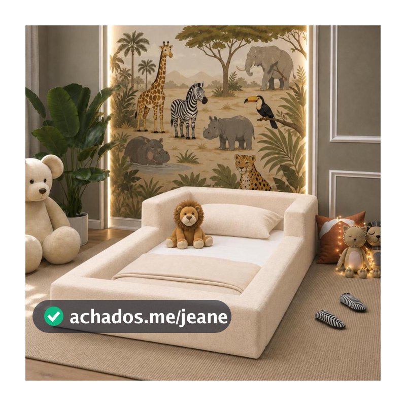 Cama Montessoriana Aurora Solteiro 220x120cm com Colchão Tecido Boucle
