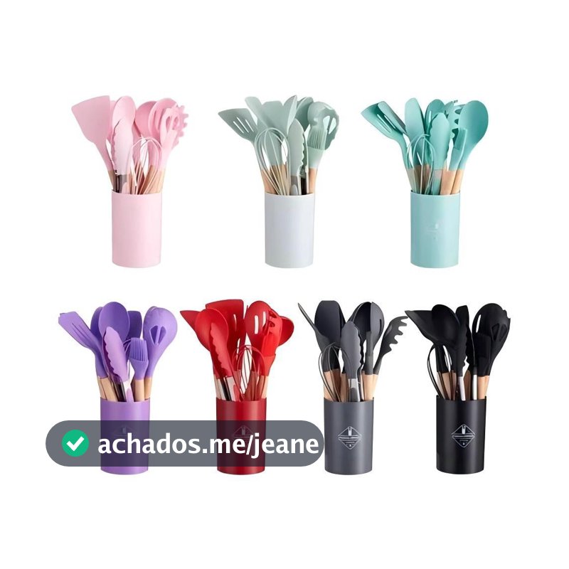 KIT de Utensílios Para Cozinha em Silicone e Bambu 12 Peças