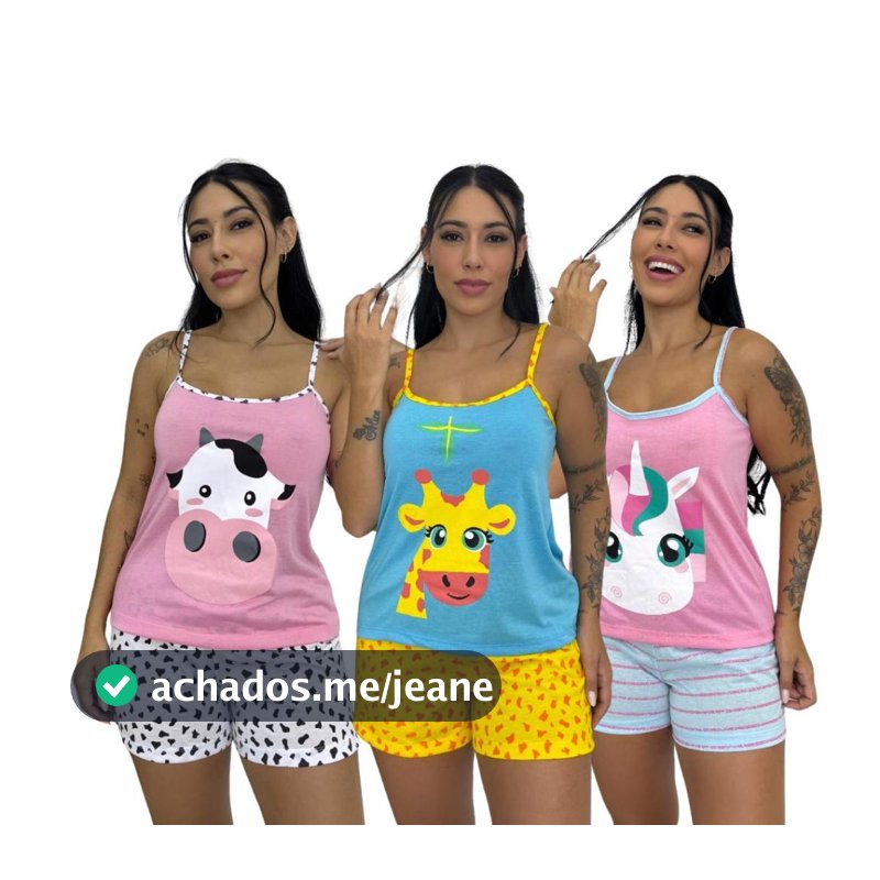 Kit com 2 Baby Doll Alcinha Feminino Estampada Fresquinho Malha Short Confortável Curto Roupa de Dormir Adulto Dejule