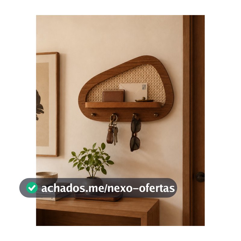 Porta Chaves Orgânico Decorativo com Prateleira e Palha Indiana
