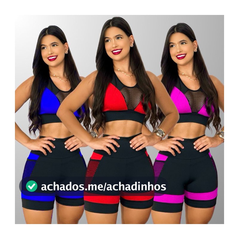 Conjunto Academia Feminino Alta Compressão Fitness Top e Short com Bolso